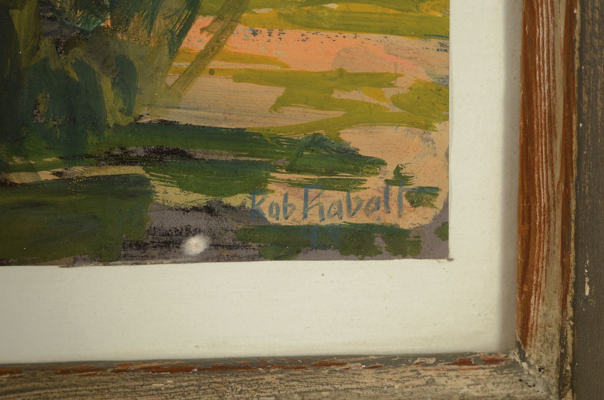 Detail a: Robert Rabolt, 1899 Frankfurt/M.-1974, Starnberg, Studium an der Akademie München, hier: Personen unter Bäumen am Seeufer, Goauche auf Papier, ...