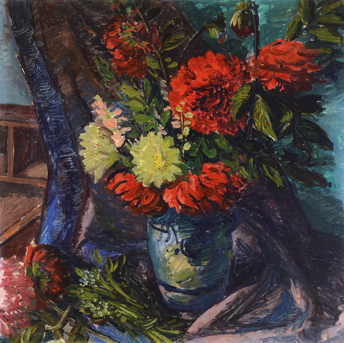 Robert Rabolt, 1899 Frankfurt/M.-1974 Starnberg, Studium an der Akademie München, hier: Stillleben, Blumen in Westerwälder Vase, Öl/Lwd, ...