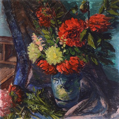 Robert Rabolt, 1899 Frankfurt/M.-1974 Starnberg, Studium an der Akademie München, hier: Stillleben, Blumen in Westerwälder Vase, Öl/Lwd, ...