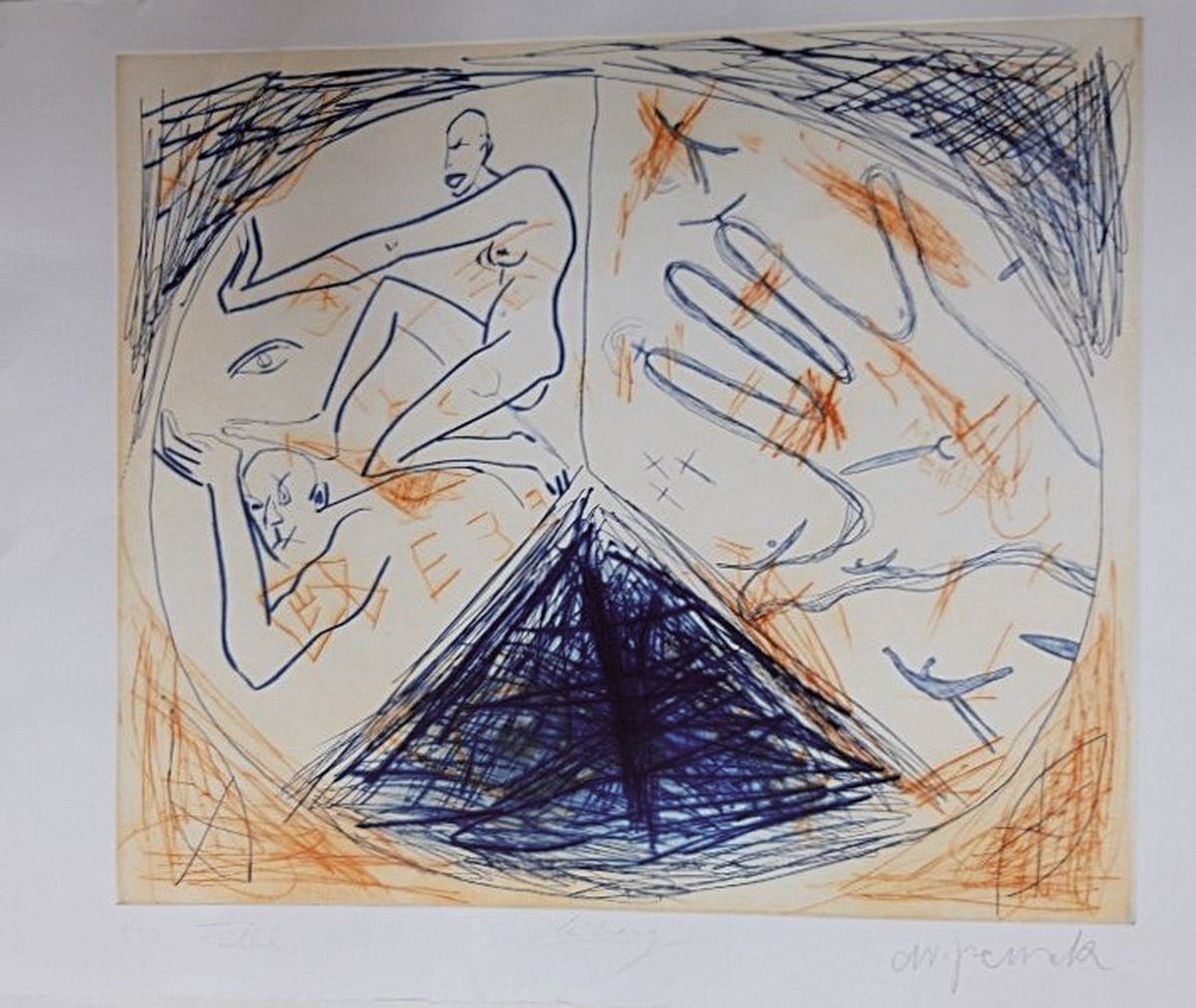 Detail k: A.R. Penck, 1939 Dresden-2017 Zürich, "Member", in Zusammenarbeit mit Helga Leiberg, Frank Breidenbuch, Radierung, handsign., num. 9/30, ...