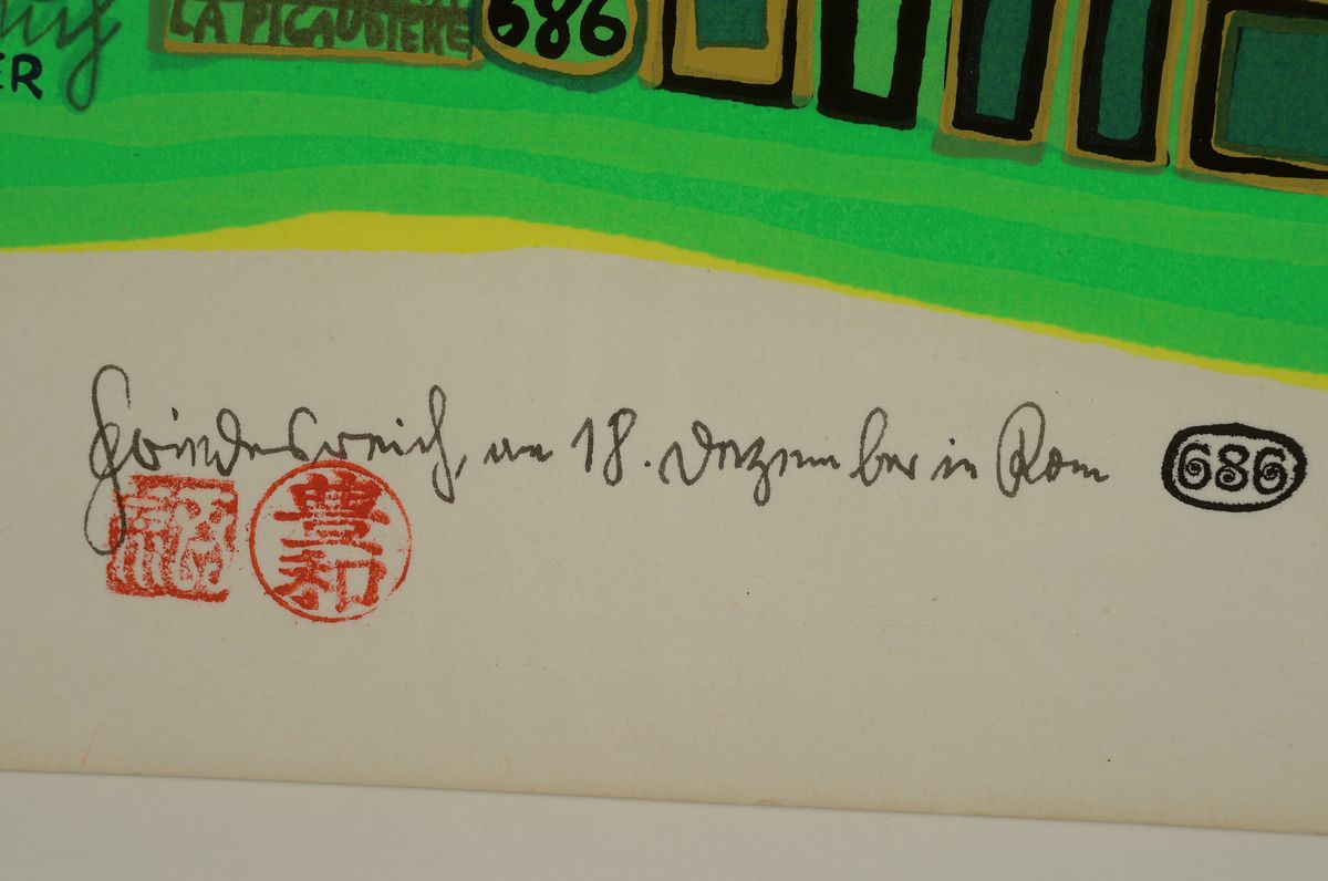 Detail a: Friedensreich Hundertwasser, 1928-2000, Good Morning City Bleeding Town, Farbserigraphie mit Metallfolienprägung, von 1969, num. 3329/10000, ca. ...