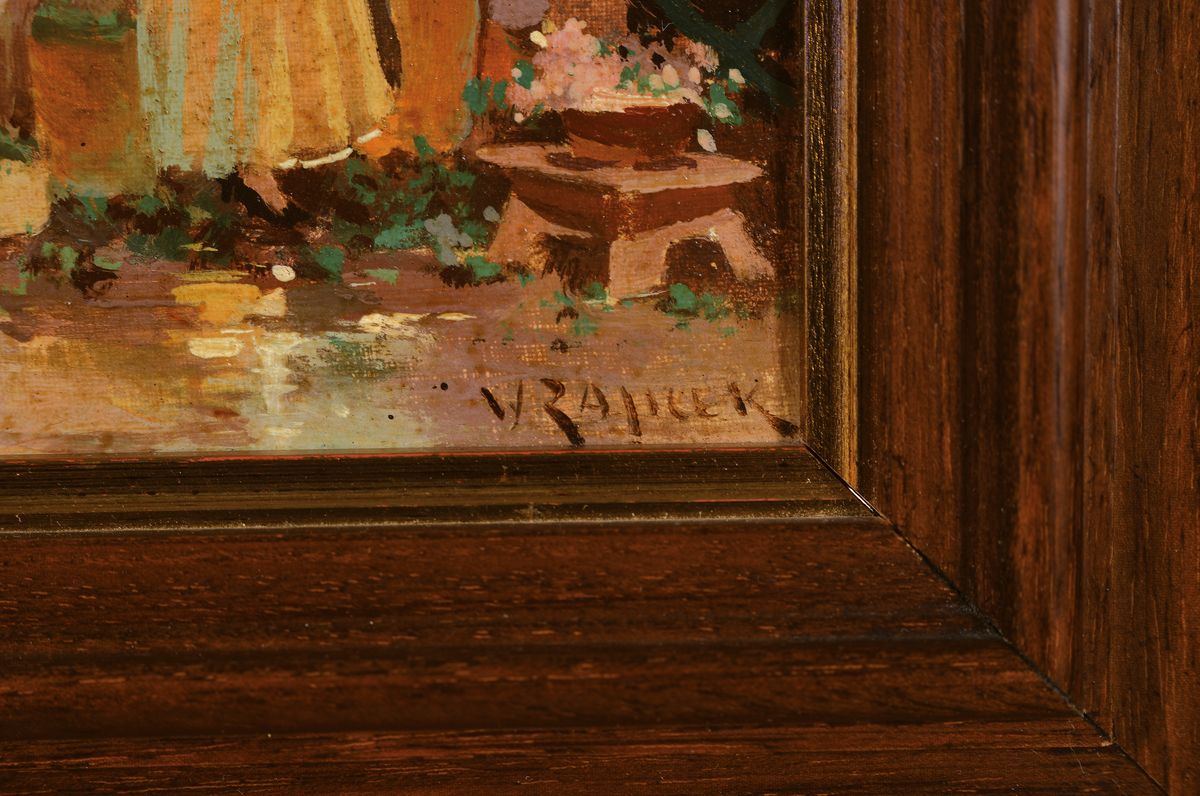 Detail b: W.Ralicek, wohl polnischer Maler, 20. Jh., zwei Pendants, sommerliche Marktszenen, beide re. unten signiert, Öl/Lwd/Holz, ca. 13 x 16.5cm, passende ...