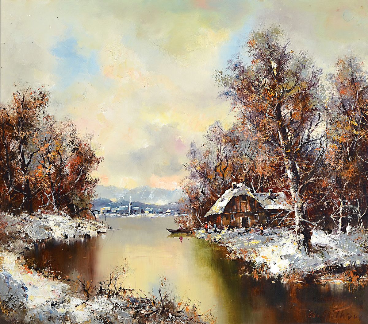 Friedrich Karl Thauer, 1924-2009, war ein deutscher Maler, Öl/Lwd, sign., num. wohl Blick auf Rottach/Egern, ca. 70x80 cm R.