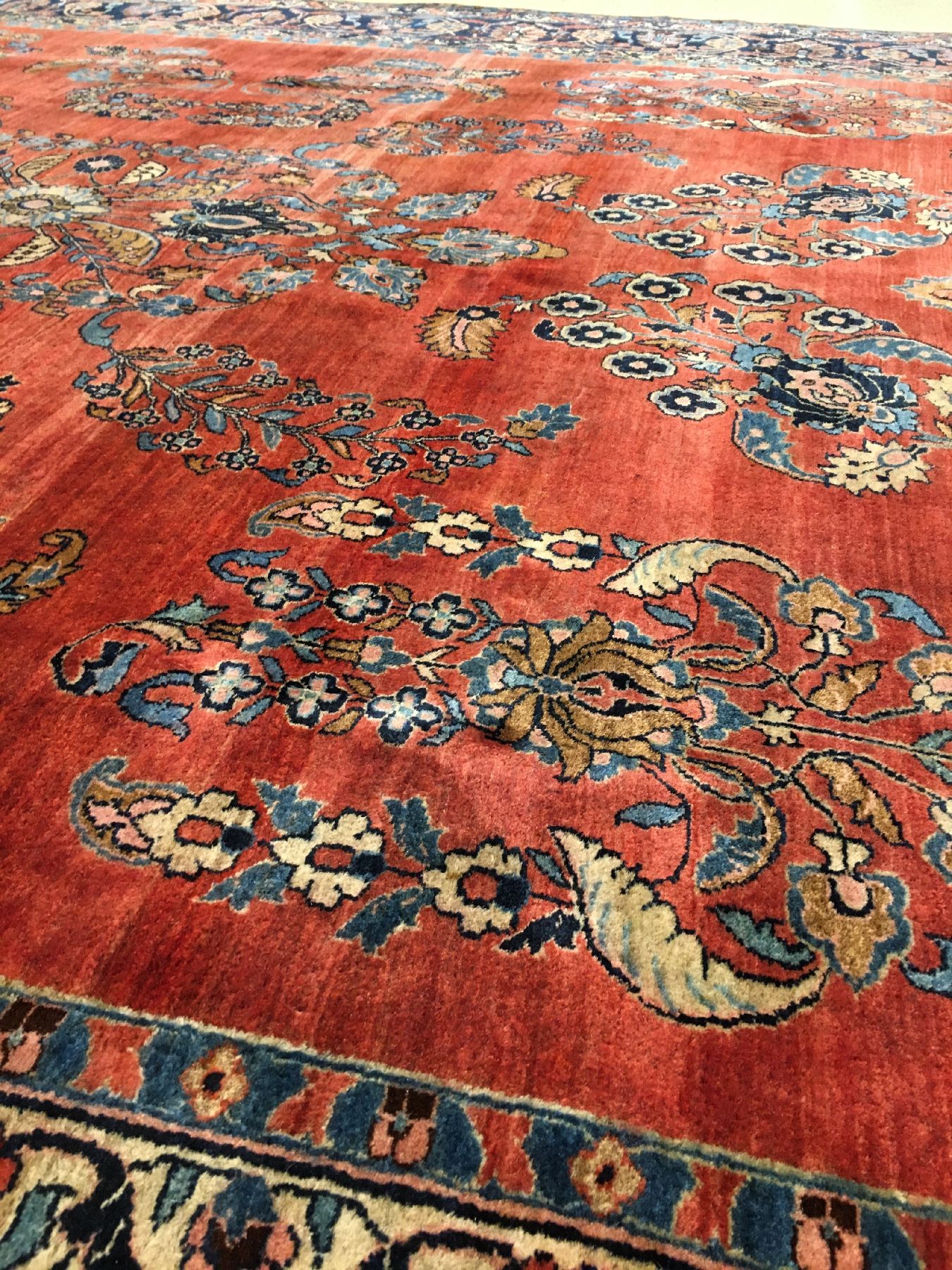 Detail e: Feiner großer Sarogh-Mohajeran "Telifian" (US Re-Import) antik (Signiert), Westpersien, Ende 19.Jhd., Korkwolle geknüpft auf ...