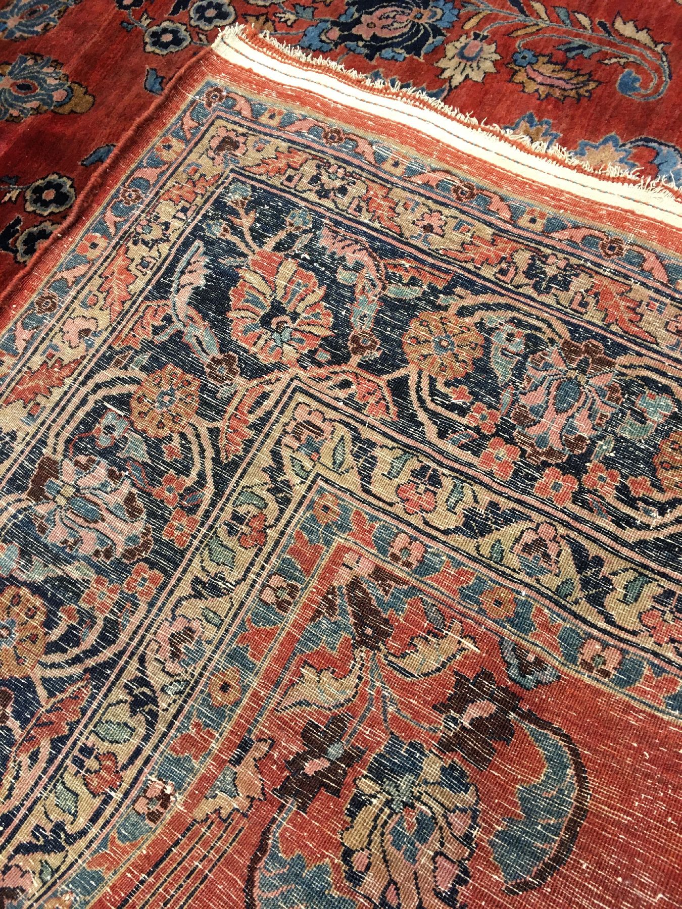 Detail g: Feiner großer Sarogh-Mohajeran "Telifian" (US Re-Import) antik (Signiert), Westpersien, Ende 19.Jhd., Korkwolle geknüpft auf ...