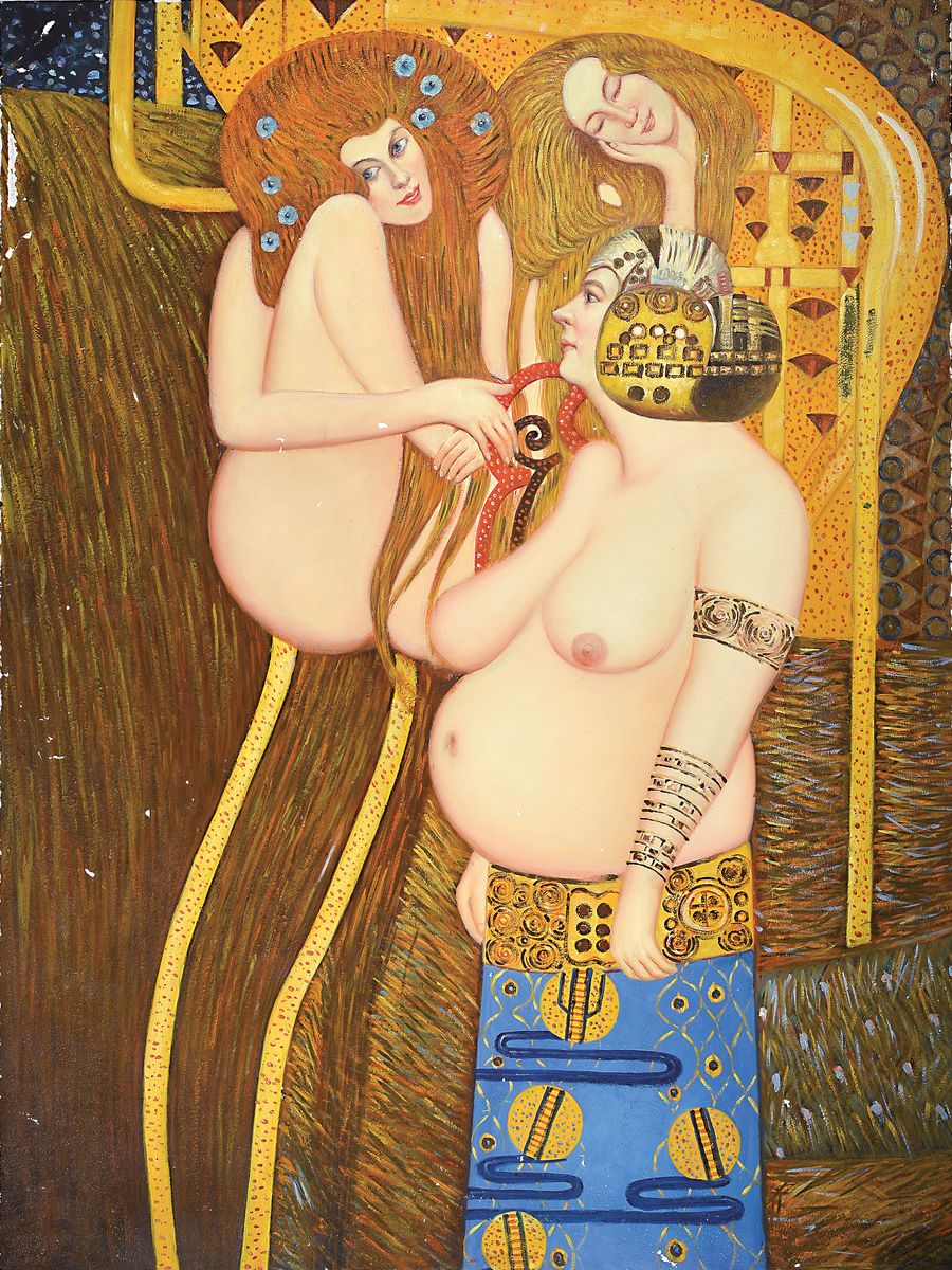 Anrej Peters, zeitgenössischer Künstler aus Worms, geb. 1960 in Russland, Studium an der Kunstakademie Moskau, hier: drei Acrylarbeiten, a. junge ...
