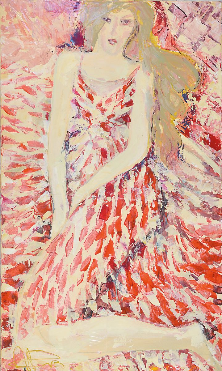 Detail a: Anrej Peters, zeitgenössischer Künstler aus Worms, geb. 1960 in Russland, Studium an der Kunstakademie Moskau, hier: drei Acrylarbeiten, a. junge ...