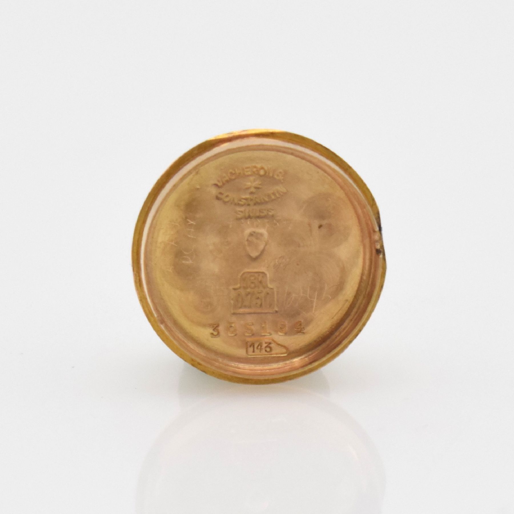 Detail e: VACHERON CONSTANTIN feine Damenarmbanduhr in RG 750/000, Handaufzug, Schweiz um 1950, 2- teil. Geh., Boden aufgedr., integr. Flechtband, ...