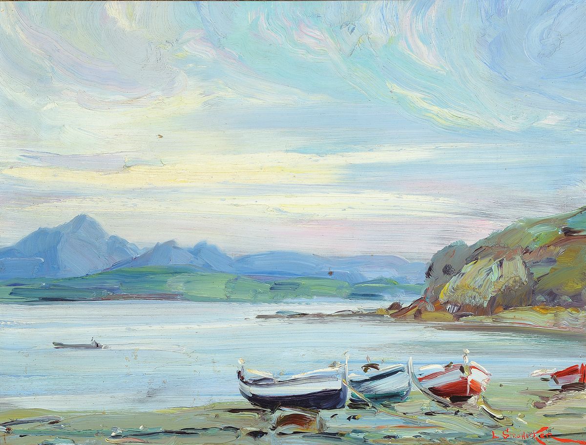 Luis Strohecker-Socias, 1924/25-1980, Fischerboote an der Küste Kataloniens, Öl/Lwd/Holz, rechts unten signiert, ca. 45.5x60cm, R. ca. 67x82cm
