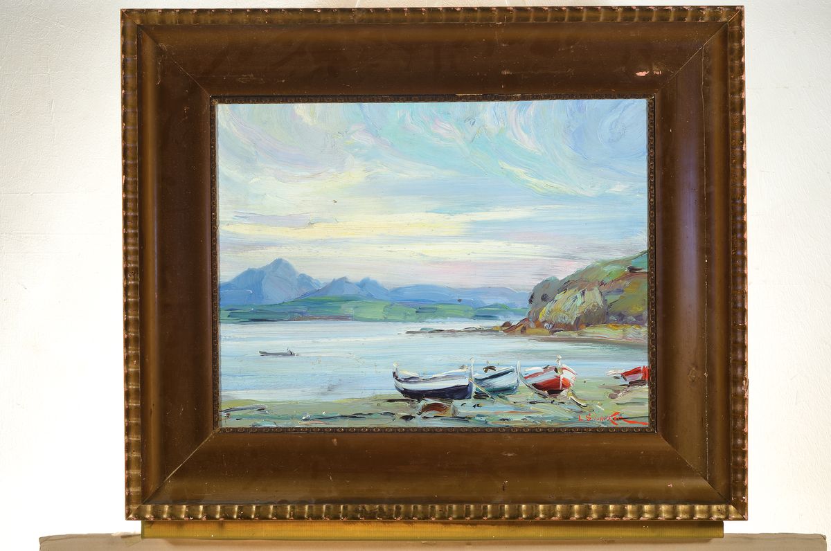 Detail k: Luis Strohecker-Socias, 1924/25-1980, Fischerboote an der Küste Kataloniens, Öl/Lwd/Holz, rechts unten signiert, ca. 45.5x60cm, R. ca. 67x82cm