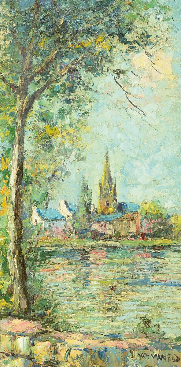 Walter Prescher van Ed, 1916 Dresden-1988 Wiesbaden, Frühling in Rosporden (F), so rückseitig betitelt, Öl/Lwd, signiert, ca. 80x40cm, R. ca. ...