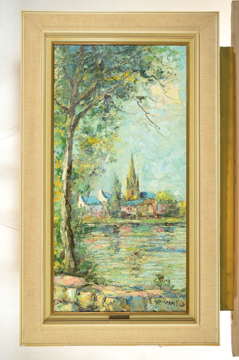 Detail k: Walter Prescher van Ed, 1916 Dresden-1988 Wiesbaden, Frühling in Rosporden (F), so rückseitig betitelt, Öl/Lwd, signiert, ca. 80x40cm, R. ca. ...