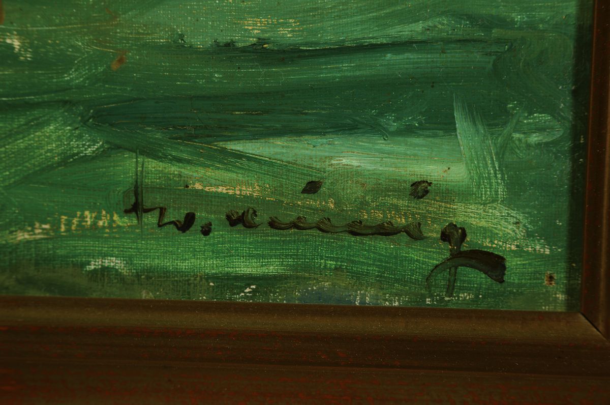 Detail a: Walter Heimig, 1881 Wesel-1955 Bad Ems, Studium an der Akademie Düsseldorf bei E.v.Gebhardt und Claus Meyer, hier: Bauernmädchen mit zwei Kühen, ...