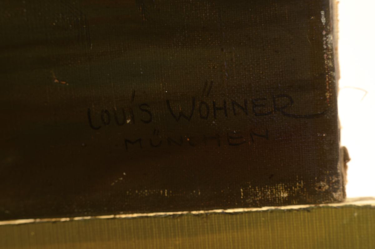 Detail a: Louis Wöhner, 1888 Coburg-1958 München, Studium an der Akademie München, hier: Interieur mit Kachelofen, Öl/Lwd, rechts unten signiert und bez.: ...