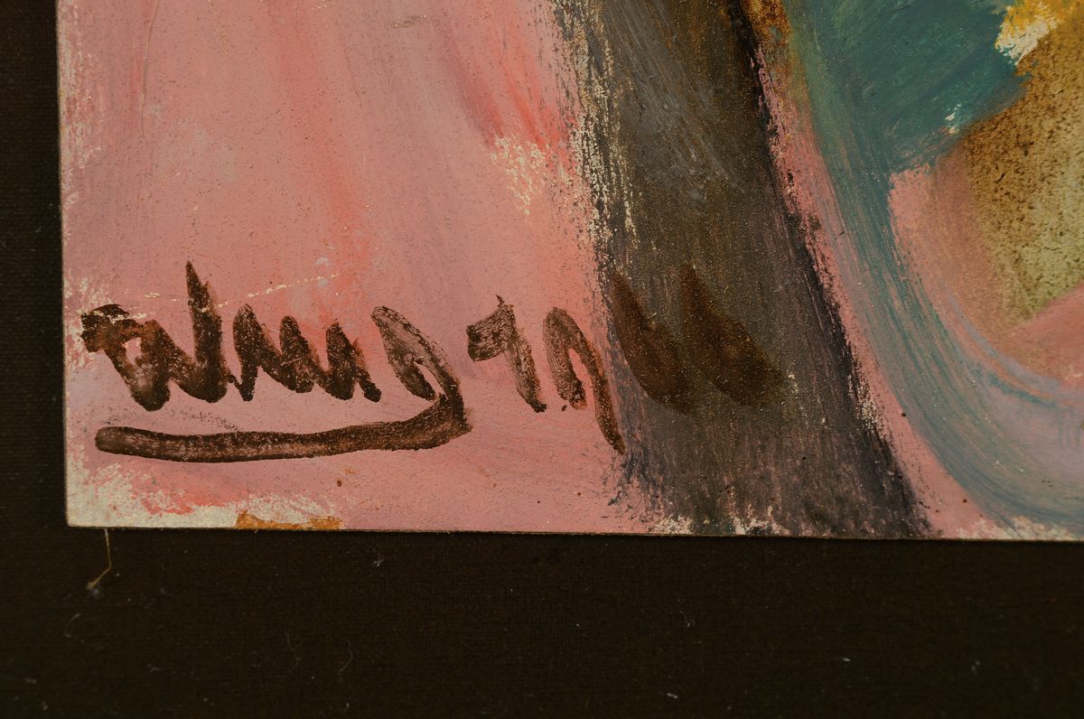 Detail a: Otto Schmitt-Groß, 1900 Wilgartswiesen - 1965 Bad Dürkheim, König, Öl/ Platte, signiert, dat. 1966, ca. 79 x 42 cm, auf dunkel bezogene Platte ...
