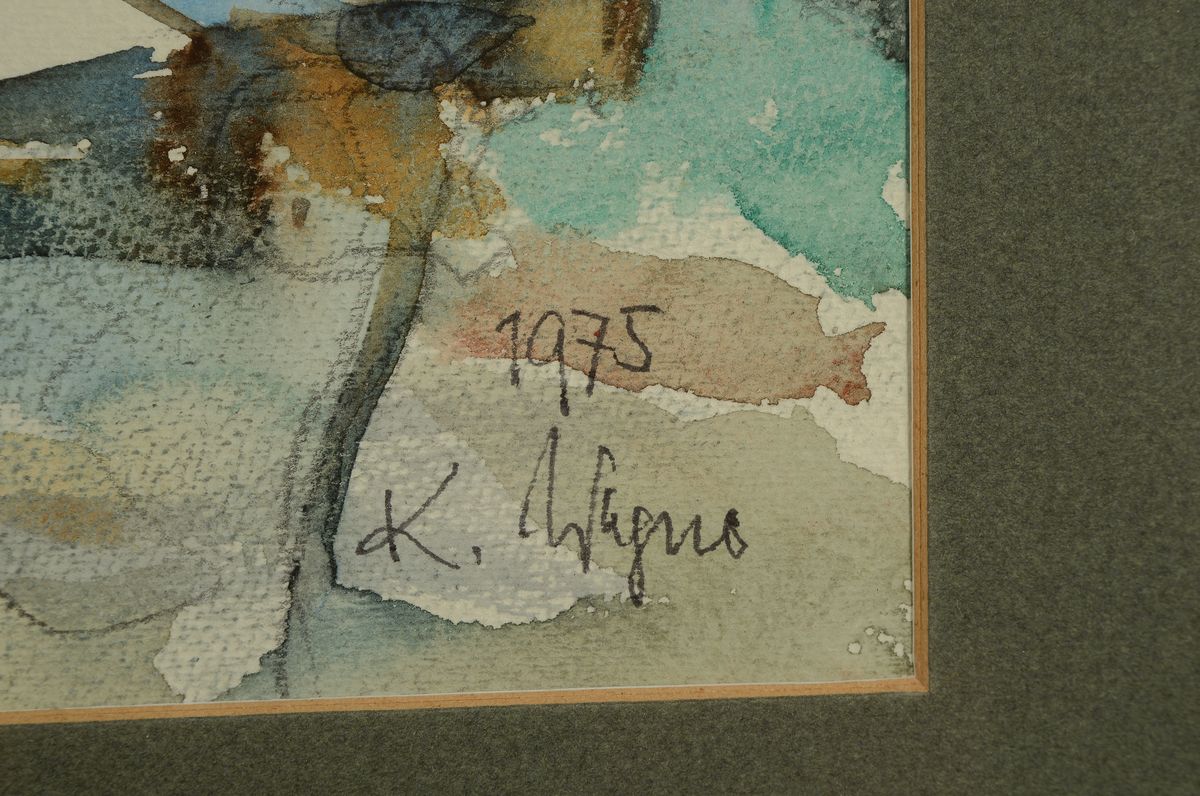 Detail a: K. Wagner, datiert 1975, Ansicht von Gattières (Südfrankreich, Alpes maritimes), Aquarell über Bleistift, rechts unten sign. und dat., ca. ...