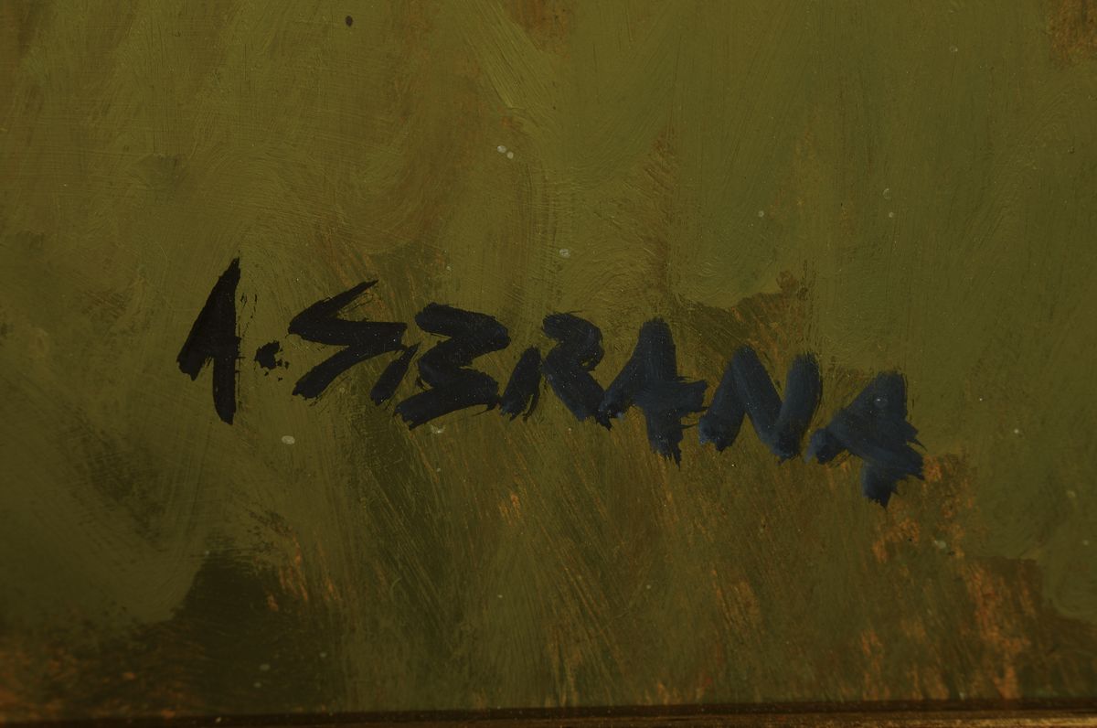 Detail a: Antonio Sbrana, geb. 1934 Maremma, Studium an den Akademien Rom und Florenz, hier: Casolari in Luce, rückseitig so betitelt, Öl/Hartfaser, rechts ...