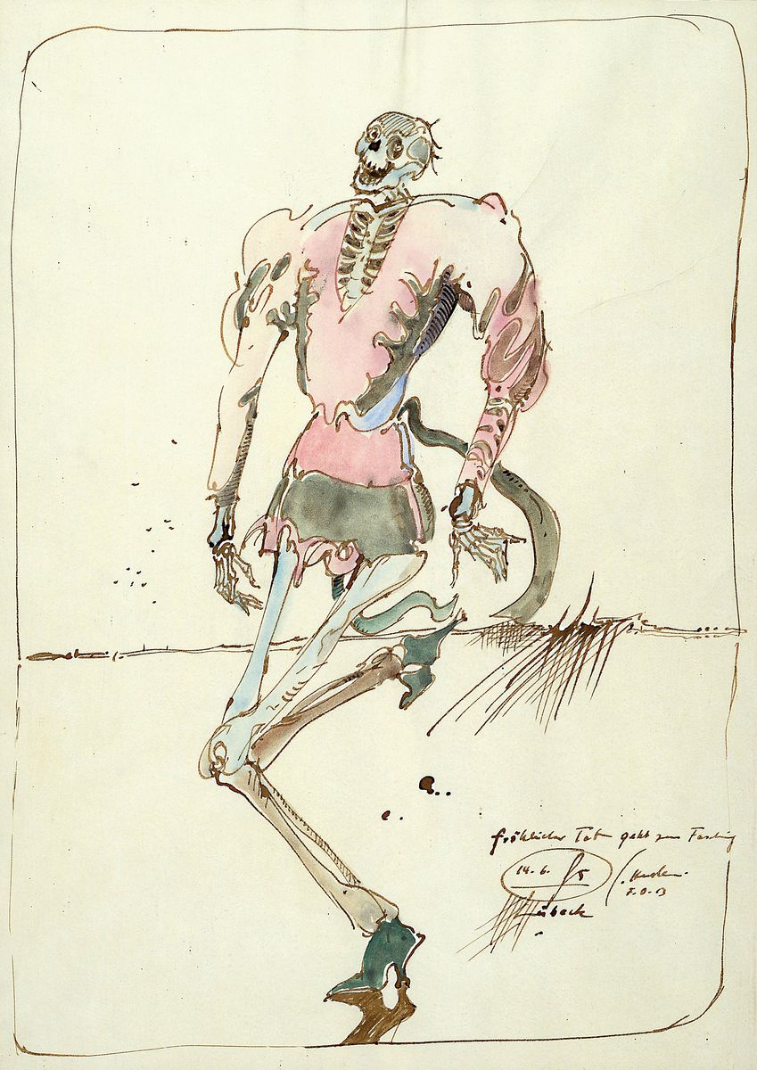 Gizela Hudler, geb. 1934, fröhlicher Tod geht zum Fasching, Aquarell auf Papier, signiert, dat. 13, betitelt, ca. 37x27cm