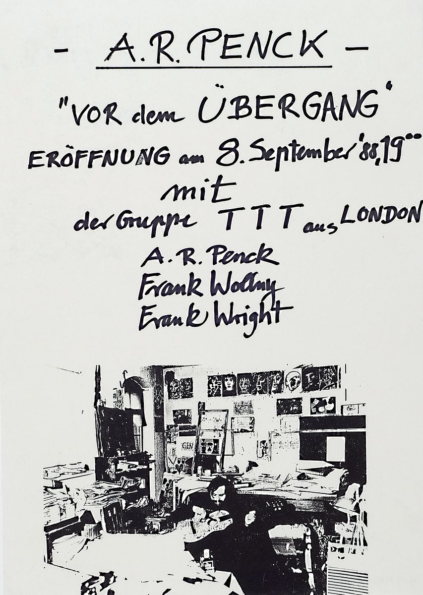 A.R. Penck,1939-2017, zwei original Plakaten-Entwürfe für die Ausstellung für den Übergang, bei der Galerie Frank Hänel, Wiesbaden, 8. September ...