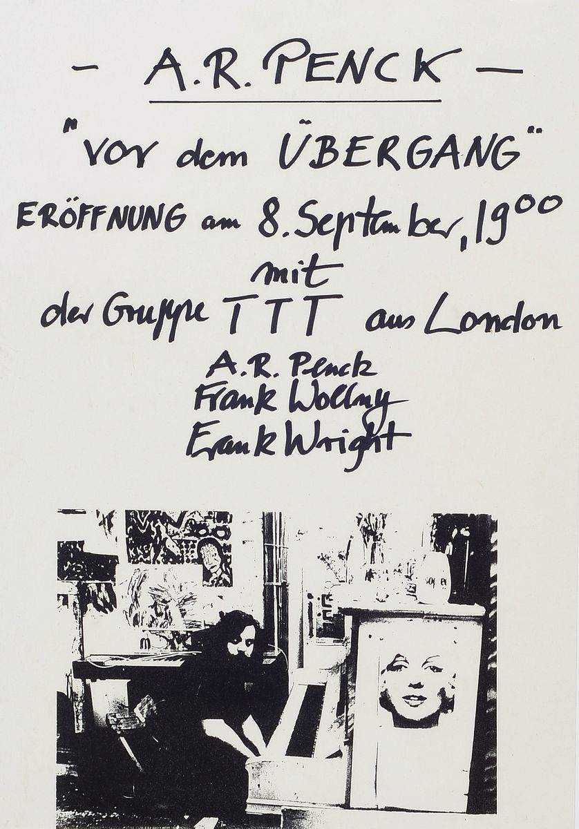 Detail a: A.R. Penck,1939-2017, zwei original Plakaten-Entwürfe für die Ausstellung für den Übergang, bei der Galerie Frank Hänel, Wiesbaden, 8. September ...