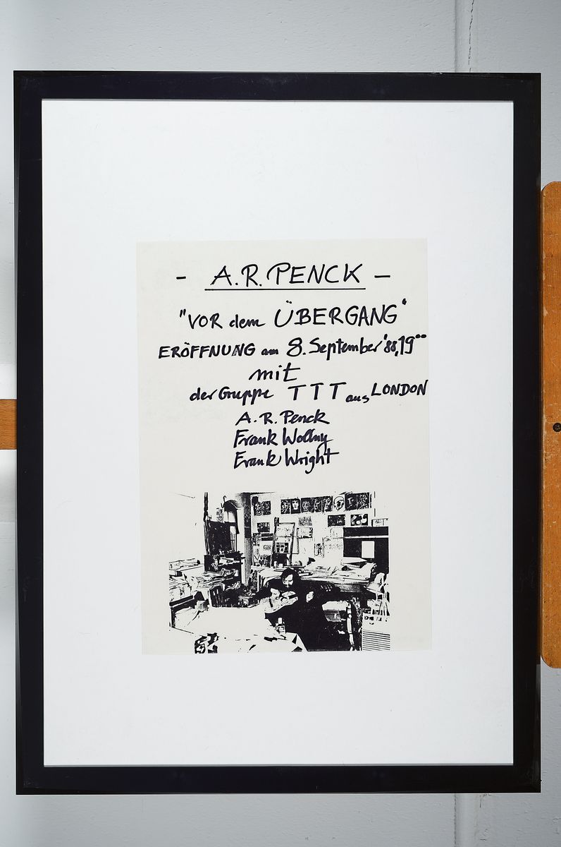 Detail k: A.R. Penck,1939-2017, zwei original Plakaten-Entwürfe für die Ausstellung für den Übergang, bei der Galerie Frank Hänel, Wiesbaden, 8. September ...