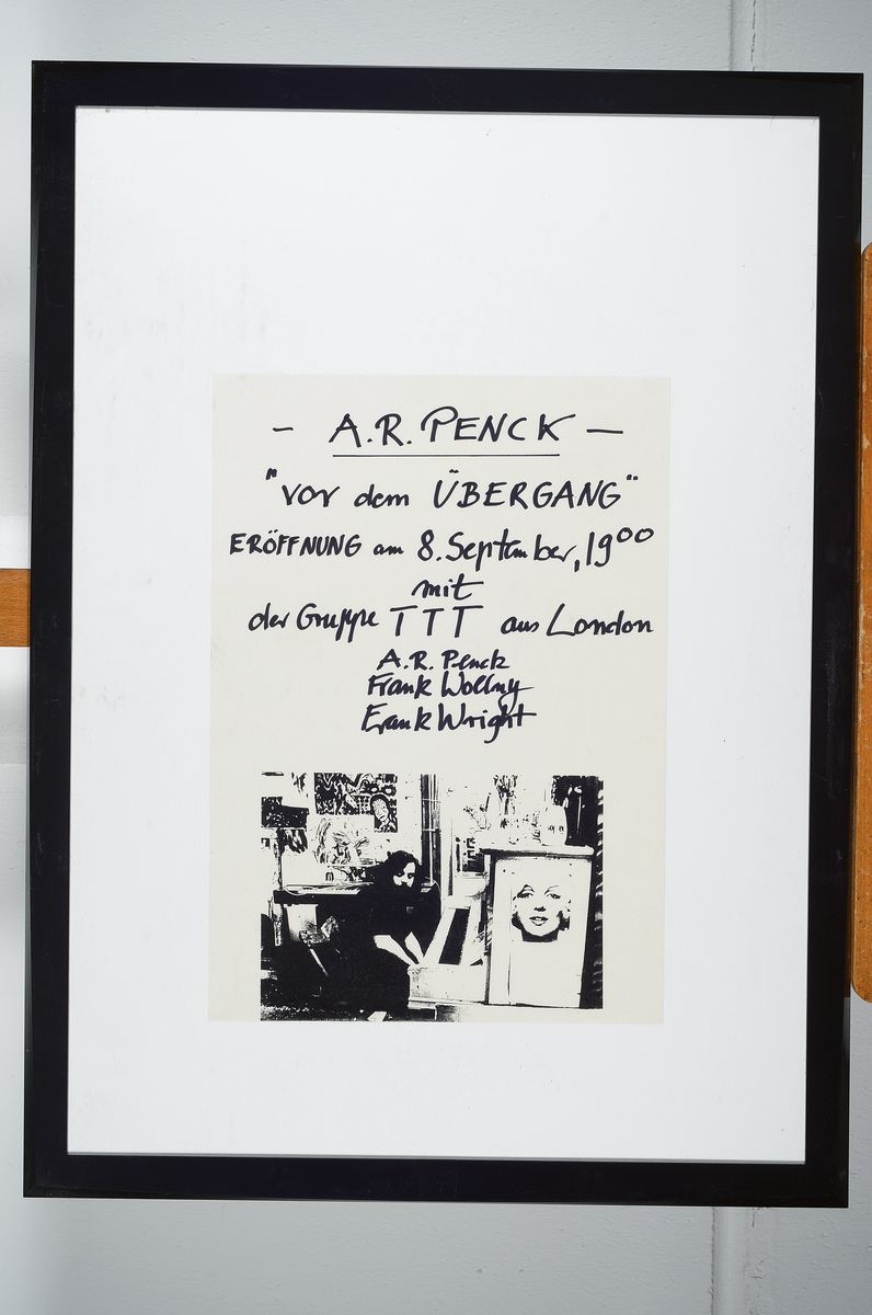Detail l: A.R. Penck,1939-2017, zwei original Plakaten-Entwürfe für die Ausstellung für den Übergang, bei der Galerie Frank Hänel, Wiesbaden, 8. September ...