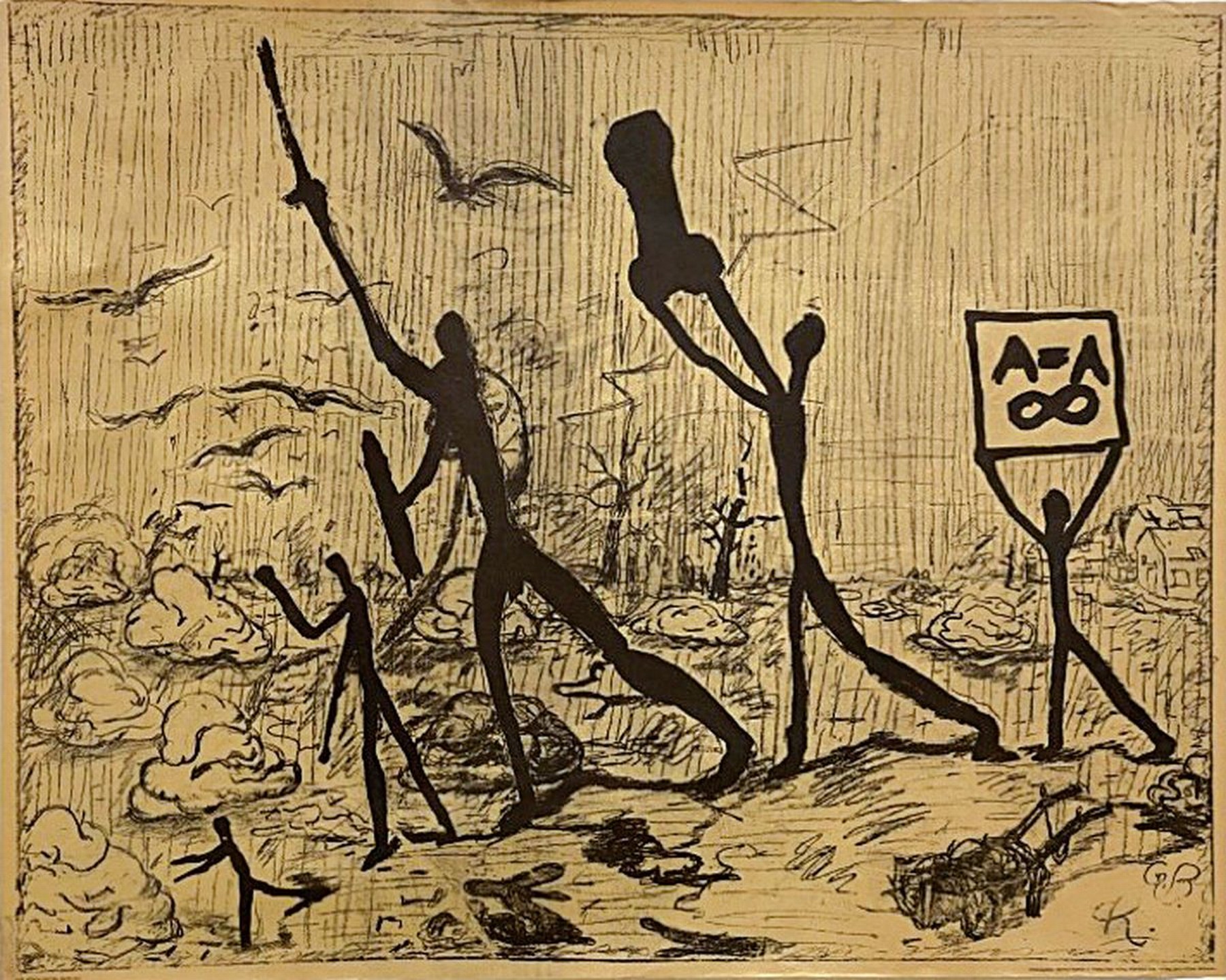 A.R. Penck und Georg Baselitz, Offset-Litho/Plakat, in der Darstellung von beiden Künstlern handsigniert, Plakat zur ersten Ausstellung von A.R. ...