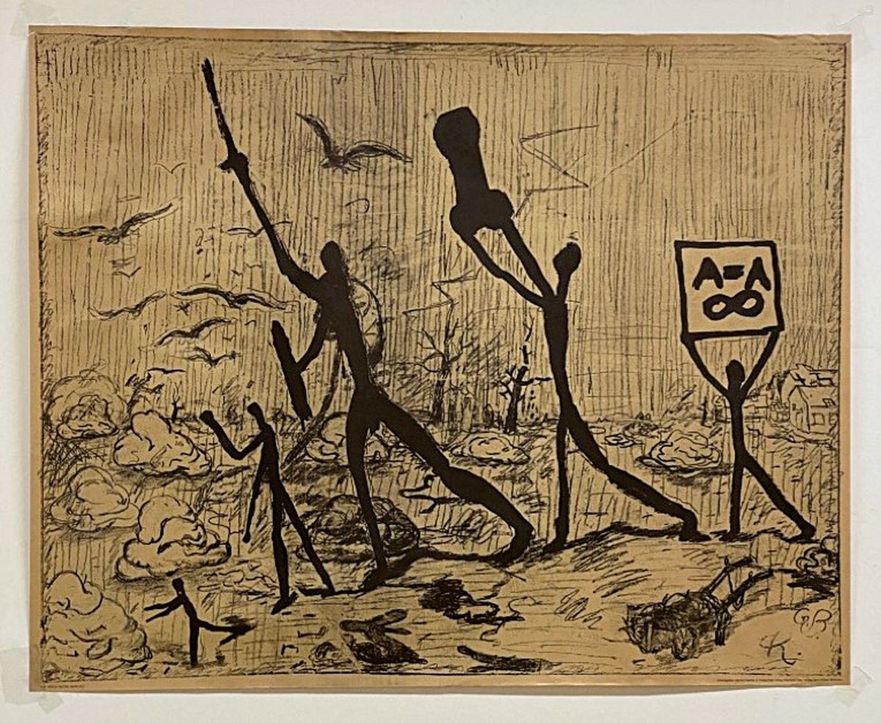 Detail k: A.R. Penck und Georg Baselitz, Offset-Litho/Plakat, in der Darstellung von beiden Künstlern handsigniert, Plakat zur ersten Ausstellung von A.R. ...