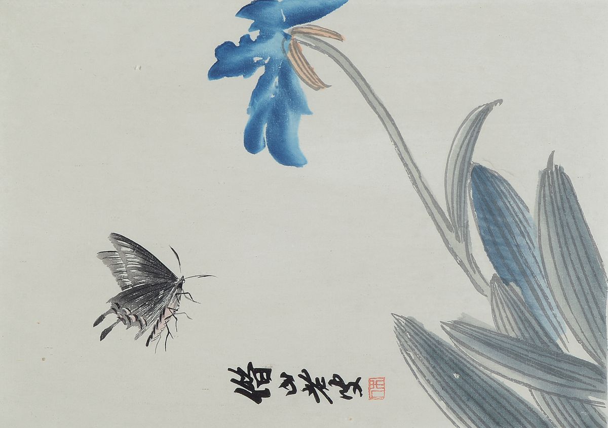 Qi Baishi, 1864 - 1957, Holzschnitt auf Reispapier, Schmetterling, wohl um 1950, Signaturstempel, Provenienz: Nachlass Frank Hanel Galerei Wiesbaden, ...