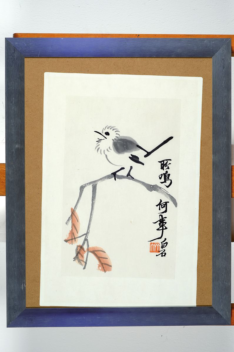 Detail k: Qi Baishi, 1864 - 1957, Holzschnitt auf Reispapier, Vogel, wohl um 1950, Signaturstempel, Provenienz: Nachlass Frank Hanel Galerei Wiesbaden, ca. ...
