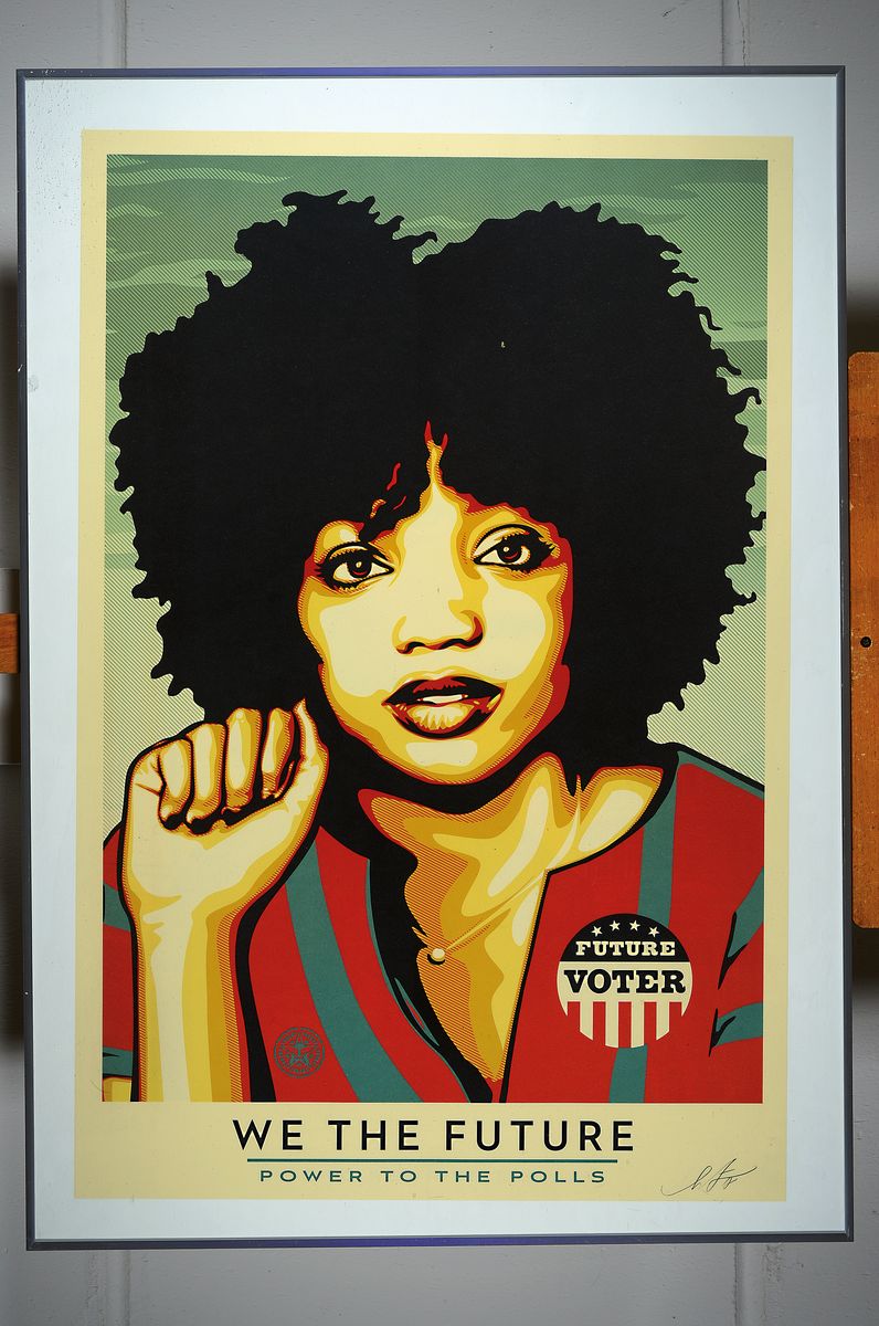 Detail k: Shepard Fairey, geb. 1970, aus der Serie "We The Future" "Rise To RewriteThe Law", Offsetlitho, handsigniert und dat. 18, 91 x 61 ...