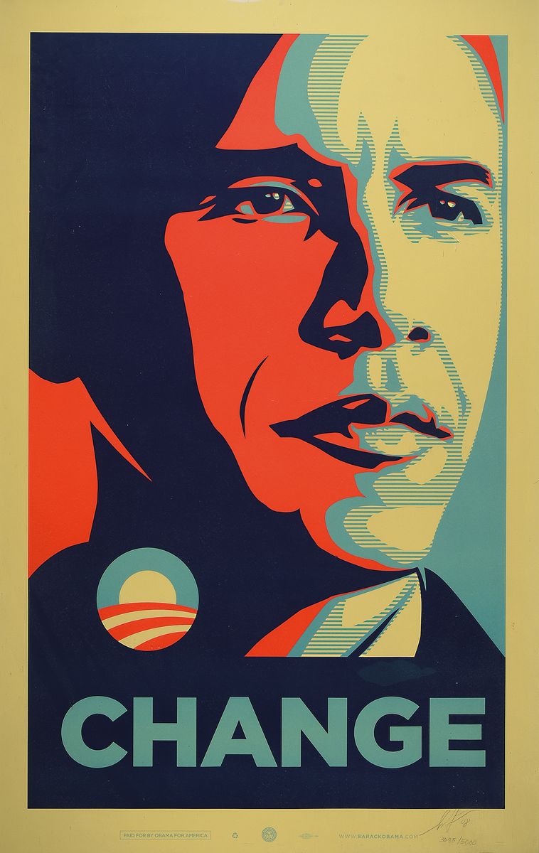Shepard Fairey, geb. 1970, Siebdruck, "Change", handsigniert und dat. 08, num. 3085/5000, 91 x 61 cm