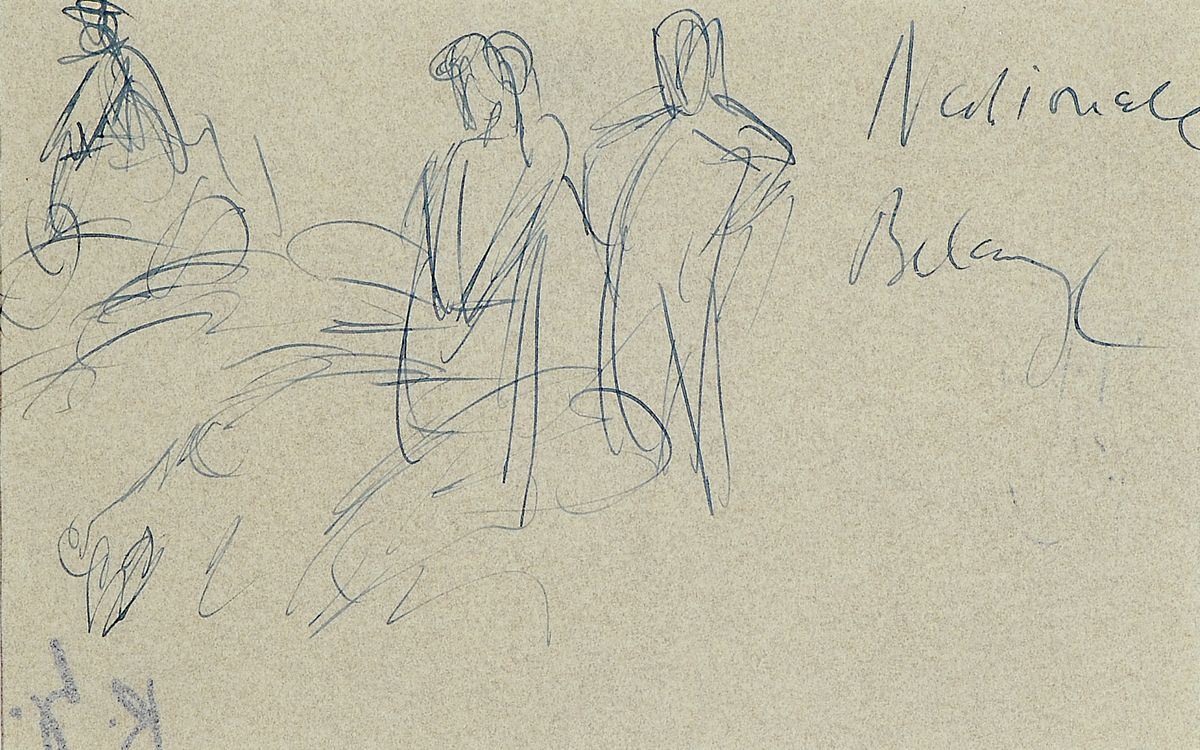 Karl Hubbuch, 1891 - 1979, Skizzenblatt/Zeichnung, mit Nachlaßstempel, bet. Nationale Belange, PP., 10 x 15.5 cm
