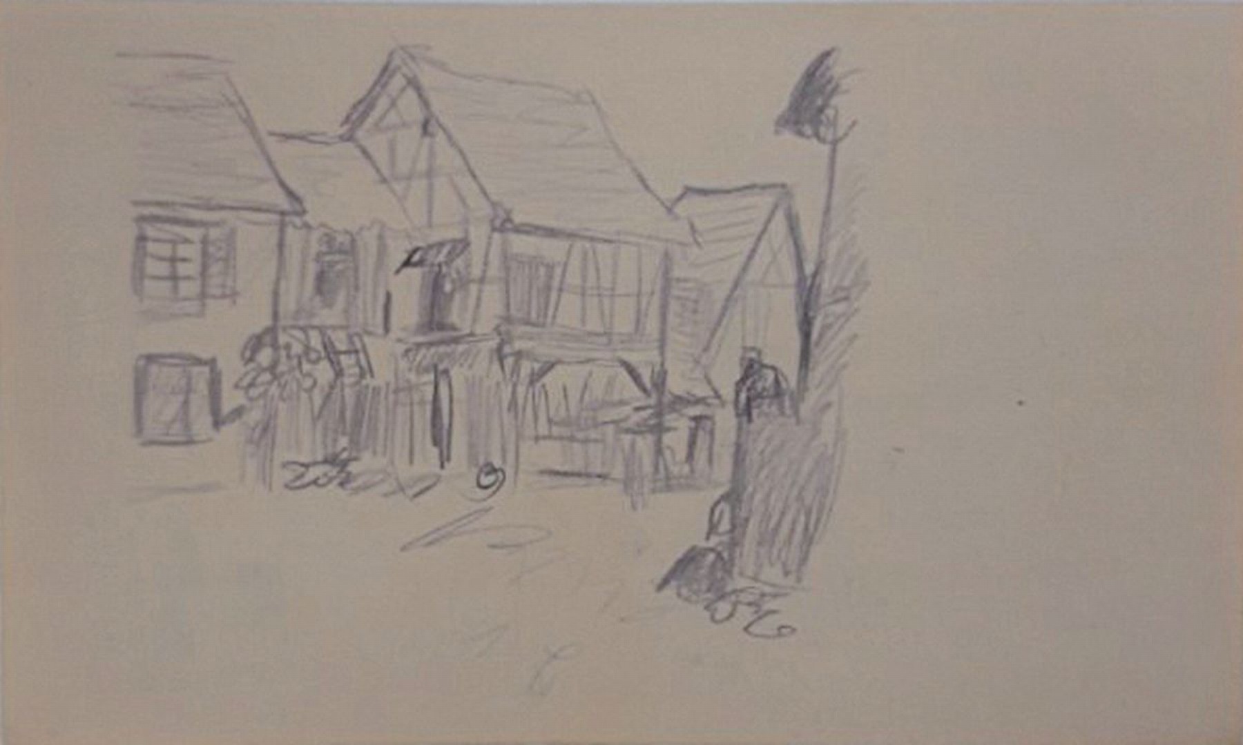 Karl Hubbuch, 1891 - 1979, Skizzenblatt/Zeichnung, mit Nachlaßstempel, bet. Nationale Belange, PP., 10 x 15.5 cm