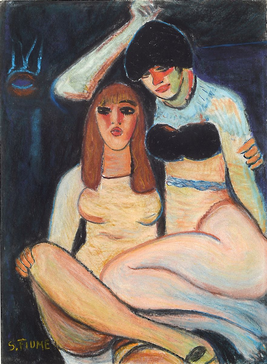 Salvatore Fiume, Comiso 1915 - Canzo 1997, "Firelips", Pastell, handsigniert, ca. 26 x 34 cm, unter Glas, Rahmen, PP., ca. 62 x 50 cm, ...