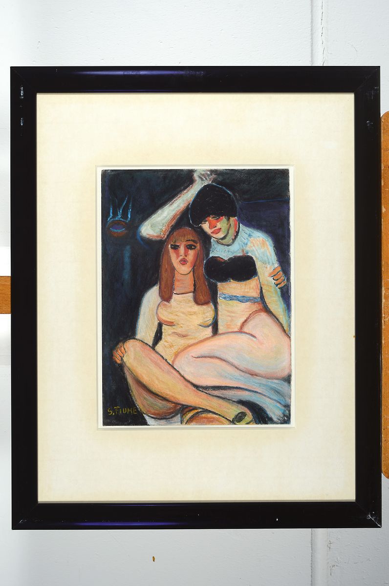 Detail k: Salvatore Fiume, Comiso 1915 - Canzo 1997, "Firelips", Pastell, handsigniert, ca. 26 x 34 cm, unter Glas, Rahmen, PP., ca. 62 x 50 cm, ...