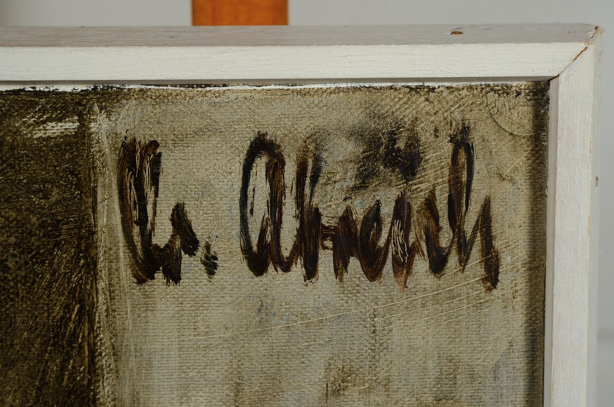 Detail a: Christel Abresch, 1911 Sulzbach - 2011 Neustadt, großer Akt, wohl Selbstdarstellung, Öl/Lwd, signiert und dat. 74, ca. 100 x 60 cm, Rahmen: 102 x ...