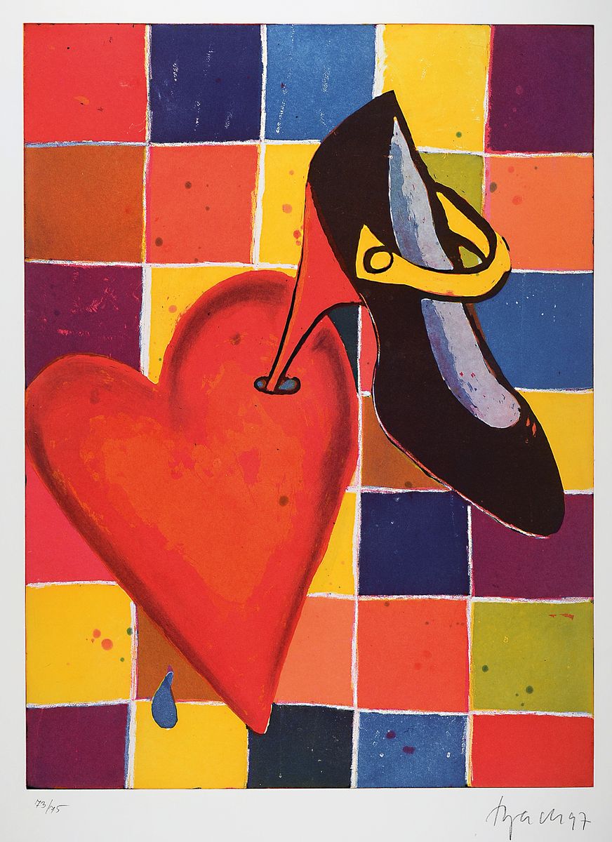 Elvira Bach, 1951 in Neuenhain Originallithographie, "Mitten ins Herz", 73/75, handsigniert, PP., Blattmaß 104 x 76 cmaufwendige ...
