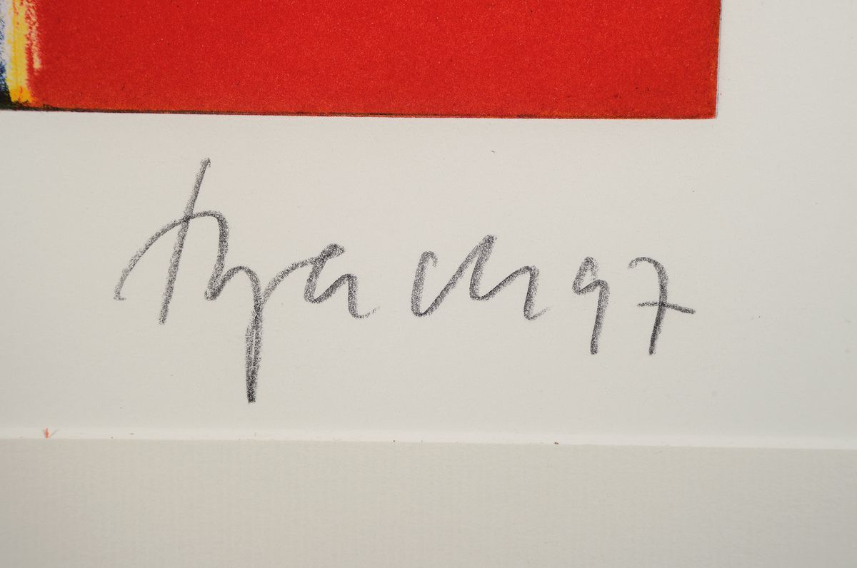 Detail a: Elvira Bach, 1951 in Neuenhain Originallithographie, "Mitten ins Herz", 73/75, handsigniert, PP., Blattmaß 104 x 76 cmaufwendige ...