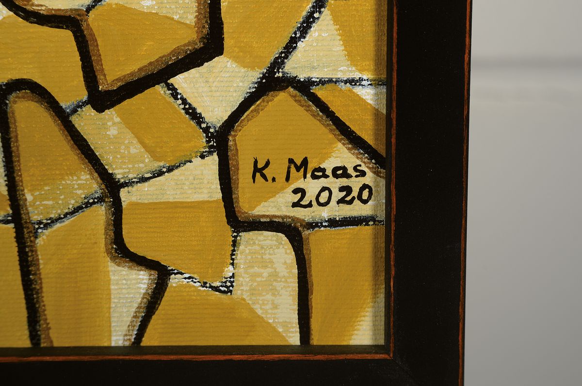 Detail a: Karin Maas, geb. 1952, Messen und Ausstellungen im In-und Ausland, Hier: Es ist nicht alles Gold was glänzt , Acryl/Lwd, rechts unten sign., ...