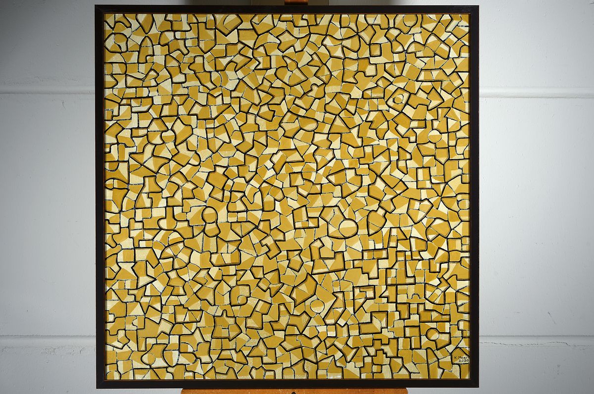 Detail k: Karin Maas, geb. 1952, Messen und Ausstellungen im In-und Ausland, Hier: Es ist nicht alles Gold was glänzt , Acryl/Lwd, rechts unten sign., ...