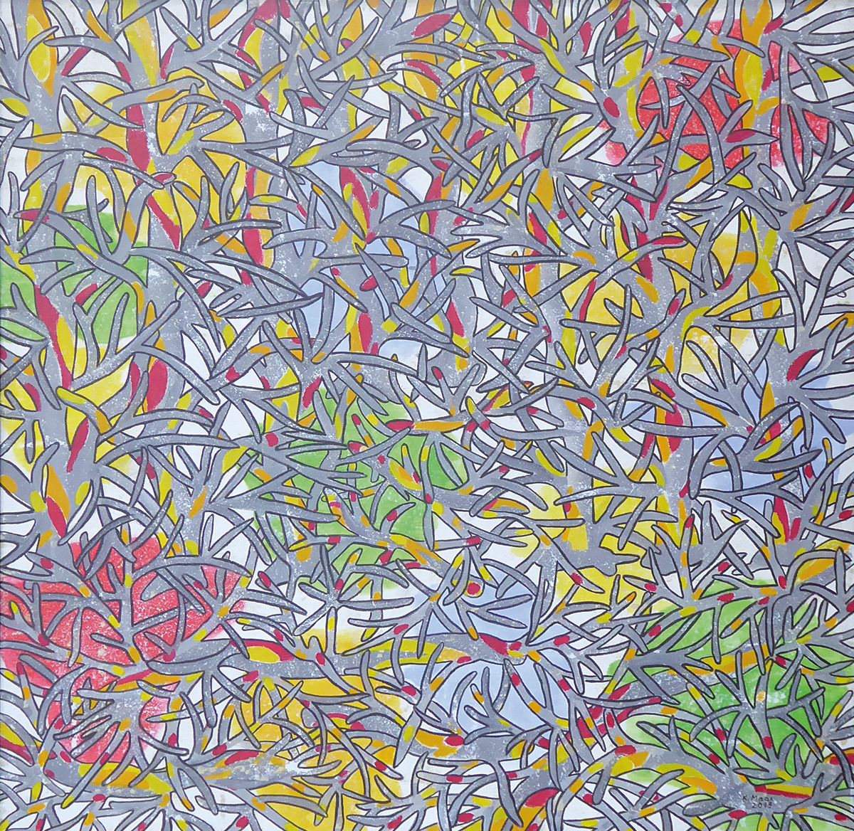 Karin Maas, geb. 1952, Messen und Ausstellungen im In-und Ausland, Hier: Bunte Wolken. Acryl/Lwd, rechts unten sign., dat.2020, R. gesamt ca. 84x82 cm