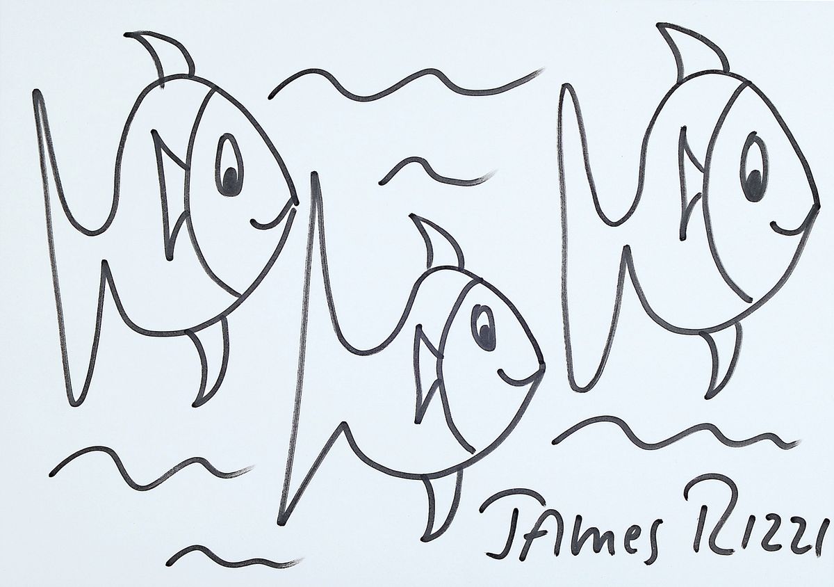James Rizzi, 1950-2011, Filzstiftzeichnung, handsign., unter Glas gerahmt, gesamt ca. 34,5x45 cm