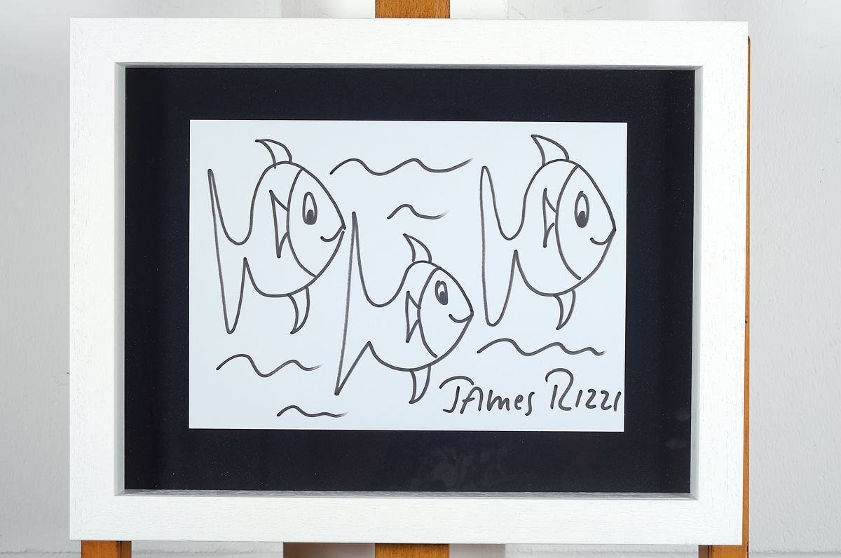 Detail k: James Rizzi, 1950-2011, Filzstiftzeichnung, handsign., unter Glas gerahmt, gesamt ca. 34,5x45 cm