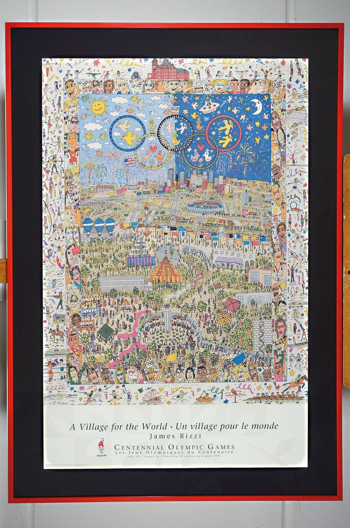 Detail k: James Rizzi, 1950-2011, "A Village for the World", Offsetdruck, unsign., unter Glas gerahmt, gesamt ca. 102x70 cm