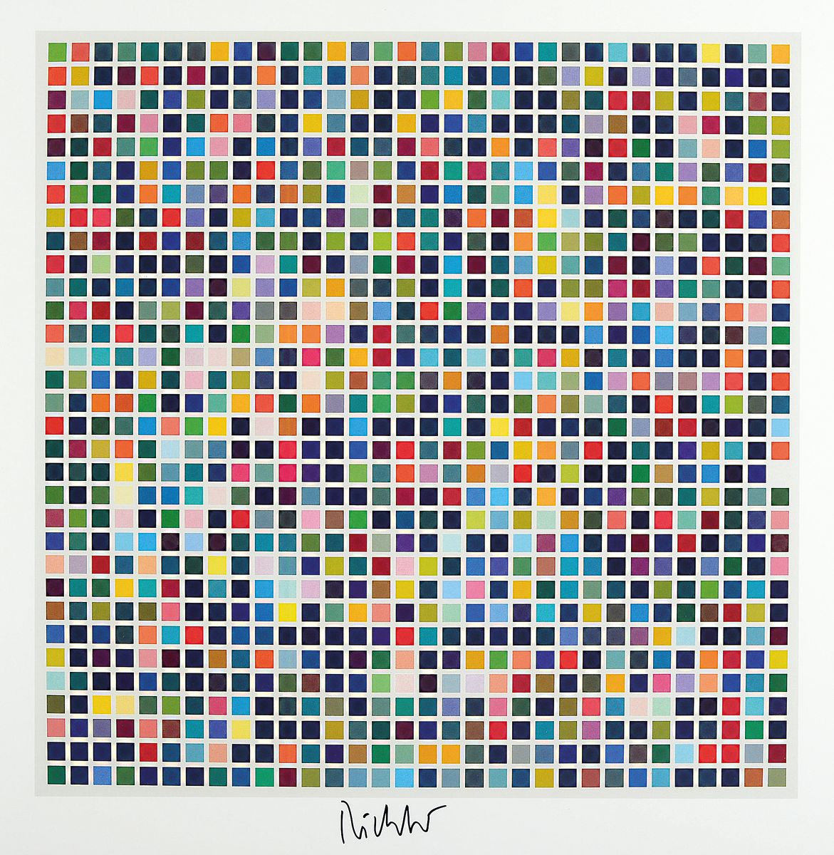 Gerhard Richter, geb. 1932 in Dresden, "1024 Farben", Offset-Lithografie, handsign., zwischen doppeltem Plexiglas gerahmt, Motiv ca. 48x48 ...