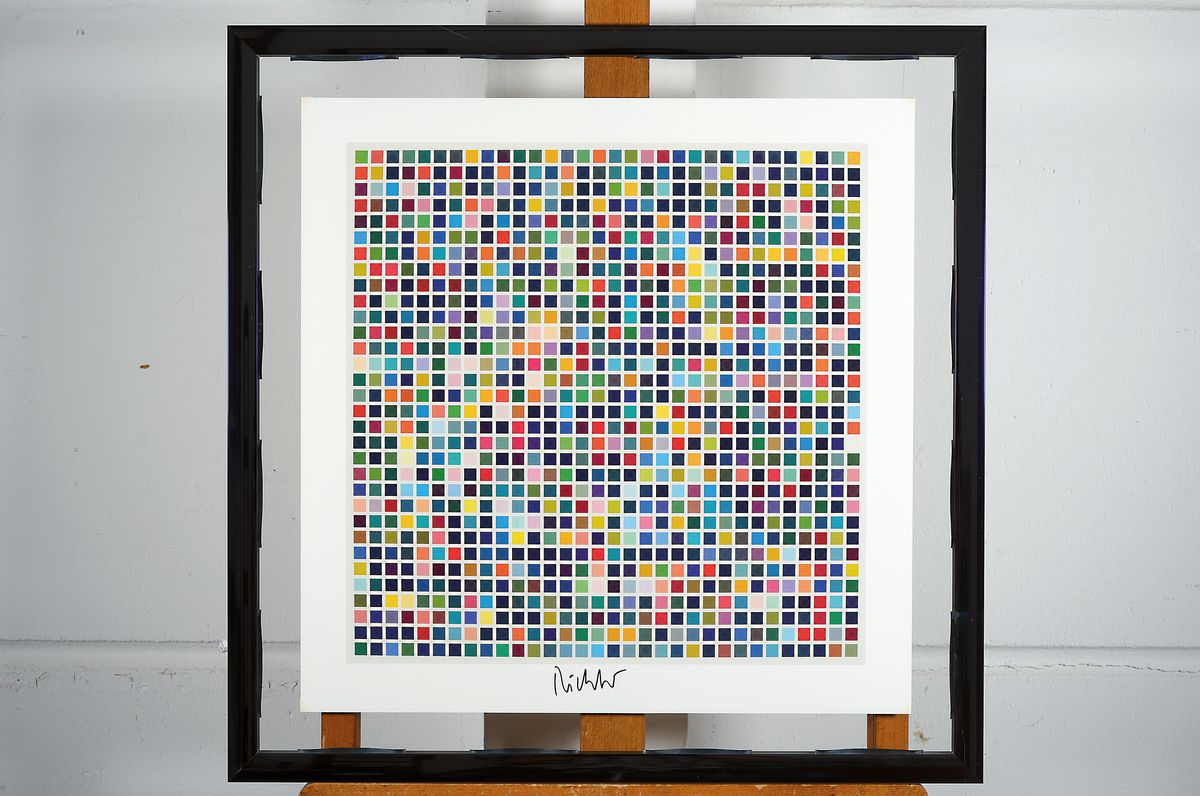 Detail k: Gerhard Richter, geb. 1932 in Dresden, "1024 Farben", Offset-Lithografie, handsign., zwischen doppeltem Plexiglas gerahmt, Motiv ca. 48x48 ...