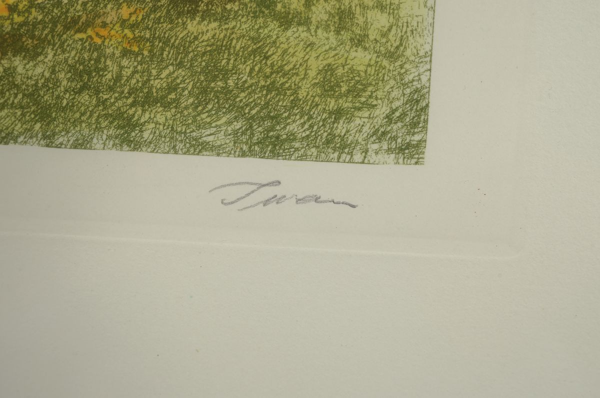Detail e: Friedrich Iwan, 1889 - 1967, drei Farbaquatintaradierungen, Sommer, Herbst und Winter in den Bergen, handsigniert, ca. 27 x 35 cm, Rahmen ca. 40 x 49 ...