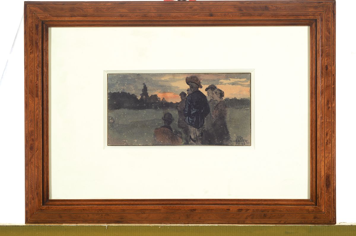 Detail k: Heinrich Strieffler, 1872 Neustadt - 1949 Landau, aus der Studienzeit bei Franz Stuck,Morgendämmerung mit Figurenstaffage, Zentralgestalt in den ...
