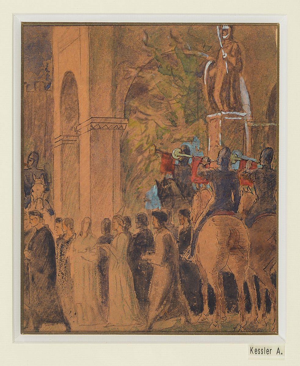 Adolf Kessler, 1890 Godramstein - 1974, Schüler von Julius Diez, Studium an der Akademie München, Vorstudie zu dem Salierfries in Annweiler, ...